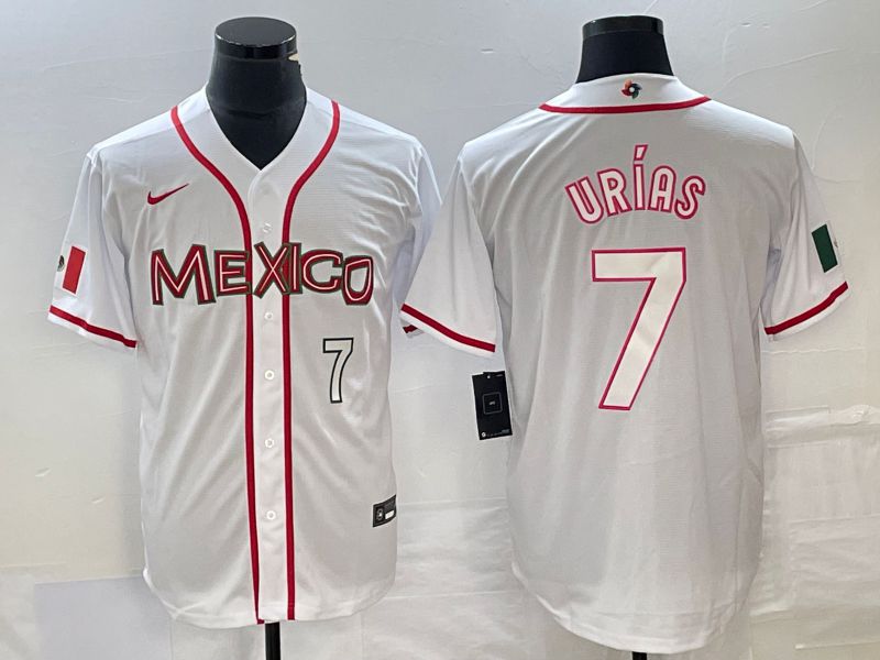 Men 2023 World Cub Mexico #7 Urias White Nike MLB Jersey4